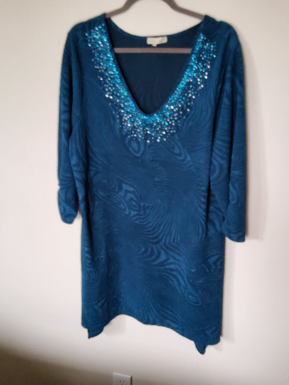 Indigo Soul Teal textured tunic/dress with beaded neckline plus size 2XL